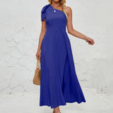 Long Maxi Dresses Femme One Shoulder  Robe Summer Women Elegant  Evening Party Prom Wedding Dress MartLion Blue S 