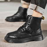 Autumn Winter Red Men's Ankle Boots Casual Leather Platform Motorcycle Work masculina MartLion   