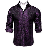 Men's Long Sleeve Black Paisley Silk Dress Shirts Casual Tuxedo Social Shirt Luxury Designer Clothing MartLion CYC-2039 S 