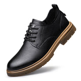 two layer cowhide casual shoes breathable soft sole men's shoes MartLion black 42 