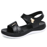 Summer Leather Open Toe Women Sandals Trendy Buckle Flat Sole Woman Shoes Outdoor Casual Ladies Beach MartLion Black 1003 8.5 