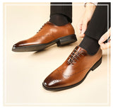 Whole-cut Leather Men's Dress Shoes Brogues Formal Block Carved Lace Up Pointed Toe Office Wedding Mart Lion   