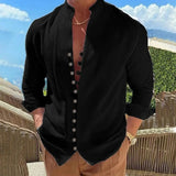 Spring Autumn casual shirt loose Men's Solid Color Long Sleeve Shirt Button Shirts Vintage MartLion black US XL 