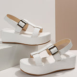 Summer Platform Wedge Strappy Sandals Women Round Toe Cross Tied Height Increase Open Toe Mart Lion   