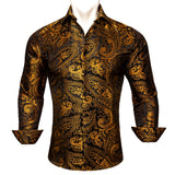 Luxury Shirts Men's Long Sleeve Silk Green Flower Slim Fit Tops Casual Button Down Collar Bloues Breathable Barry Wang MartLion 0445 S 