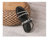 Pearl Rhinestones Flat Sandals Diamonds Flat Shoes Black Beige Crystals Beach Platform Mujer Bing Bling Mart Lion   