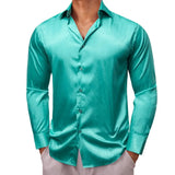 Luxury Shirts for Men's Silk Mercerized Solid Striped Black White Red Blue Green Gold Slim Fit Blouses Casual Tops Barry Wang MartLion 0670 S 