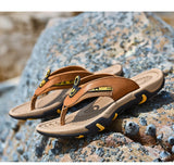  Summer Beach Slippers Leather Flip Flops Casual Shoes For Men's MartLion - Mart Lion