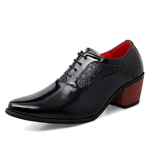 Men's Genuine Leather Shoes Formal Dress Wedding Red High Heels Luxury MartLion Black 38 