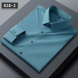 Stretch Anti-Wrinkle Men's Shirts Long Sleeve Dress Slim Fit Social Blouse Striped Shirt MartLion 618-2 45-55kg 38 