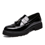 Golden Brogue Shoes Loafers Men's Platform Leather Wedding Party Dress Shoes Slip-on Casual MartLion Black 6903 37 