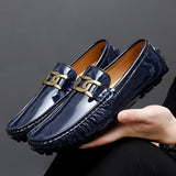 Men's Loafers Moccasins Slip on Driving Shoes Leather Designer Sewing Lazy Walking Casual Mart Lion Blue 5 