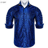 camisa masculina Black Men's Long Sleeves Floral Shirt with Collar Pin Turn-Down Collar Slim Blouse Party Four Season MartLion   