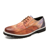 Golden Brogue Shoes Men's Dress Soft Split Leather Lace Up Oxfords Flat Work Footwear Mart Lion Colorful 6.5 