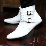 Leather Chelsea Boots Men White Dress Boots Men Casual High top Buckle Strap Formal Shoes Men Motorcycle Boots MartLion