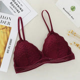 Embroidery Hollow Bra Lace Crop Top Triangle Cup Seamless Fitness Vintage Bra Underwear MartLion   