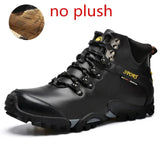 Black Brown Leather Outdoor Hiking Shoes Men's Waterproof Trekking Warm Boots for Winter Forest Hunting Camping MartLion Black No Plush 39 