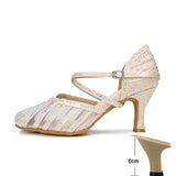 High-grade Latin Dance Shoes for Women Diamond Summer Jazz Modern Indoor Soft Bottom High Heels Girl Sandals MartLion Golden heel 6cm 44 
