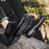 Autumn Leather Men's Sneakers Chunky Shoes Heighten Casual Damping Tennis Black Waterproof Mart Lion   