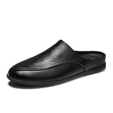 Summer Men's Shoes Casual Loafers Genuine Leather Half Slipper Breathable Slip on Lazy Driving MartLion black 38 