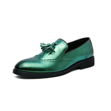 British Style Brogue Shoes Men's Slip-on Pointed Dress Leather Social Wedding MartLion green A20 38 CHINA
