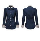 Contrast Patchwork Shirt Tops Long Sleeve Polo Sleeve  Blouse Elegant  Women Clothing MartLion   