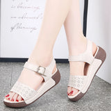 Microfiber Hollow Women's Sandals Ankle Buckle Strap Platform Soft Sole Walking Shoes Low Wedge MartLion   