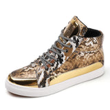 Hot Zipper High Top Sneakers Men's Crocodile Leather Shoes Luxury Golden Casual Hip Hop Rock MartLion Gold 1528 40 CHINA