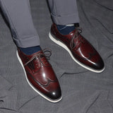 Design Men's Semi-Brogue Derby Shoes Real Cow Leather Handmade Wingtip Sneaker Oxfords Lace-up Stuff Footwear MartLion   
