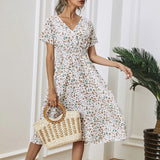 Women's Small Floral Printed Short-sleeved Dress, Summer Dresses   Women's Dress MartLion   