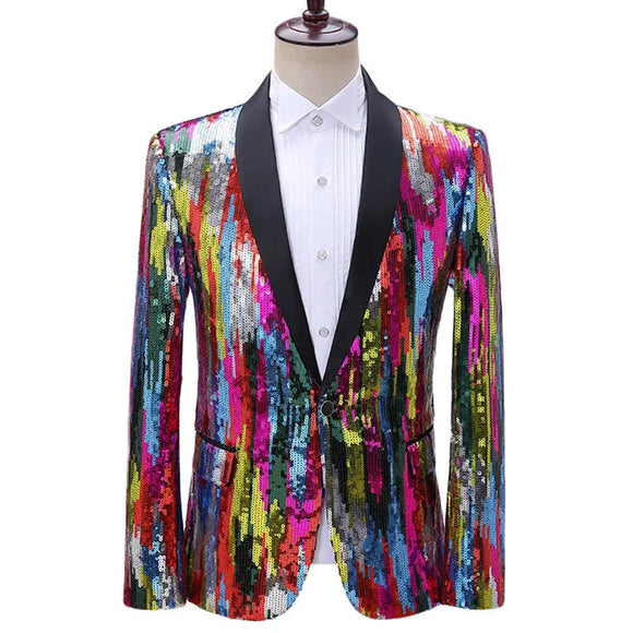 Men's Shining Colorful Blazer DJ Singers Nightclub Stylish Suit Jacket Stage  Suits Striped Sequin Jacket Blazer MartLion   