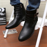 Leather Chelsea Boots Men White Dress Boots Men Casual High top Buckle Strap Formal Shoes Men Motorcycle Boots MartLion