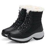 Women Boots Waterproof Snow Boots Warm Plush Winter Shoes Mid-calf Non-slip Winter Female MartLion Black 35 