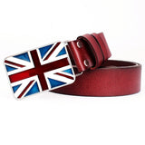 British Flag Pattern Belts Genuine Leather Metal Buckle Union Jack Jeans Waistband Trousers MartLion Brown 125cm CHINA
