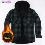 Mens Green Hooded Plaid Winter Shirt Jacket Casual Fleece Lined Warm Shirt Long Sleeve MartLion   