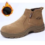 Leather Boots Men's Safety Shoes Waterproof Work Steel Toe Puncture-Proof Indestructible Shoes MartLion khakifur 38 
