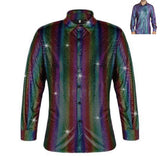 Vintage Men's Disco Party Shirts And Blouses Gold Stamping Laser Single Breasted Long Sleeve Colorful Gradient Shirt Clothing MartLion   