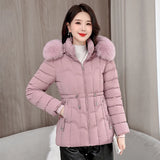 Down winter Jacket Women Parkas  Warm Cotton Padded Coat Ladies Short Overcoat Hooded MartLion Pink M 