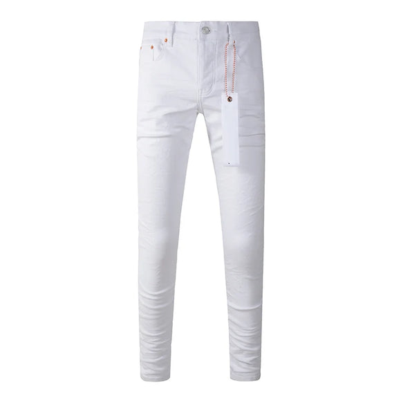 White Summer's Streetwear Distressed Skinny Button Fly Blank Ripped Jeans Pants MartLion 9024 38 CHINA