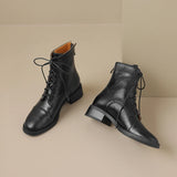 Winter Retro Women Boots Lace Up Chelsea Round Toe Shoes Short Genuine Leather Western MartLion   