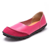 Women Handmade Leather Splicing Flats Moccasins Loafers ballet flats soft Casual Shoes MartLion Rosy Red 43 