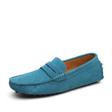 Classic Style Spring Autumn Moccasins Men's Loafers Genuine Leather Shoes Suede Flats Lightweight Driving Mart Lion Sky Blue 41 