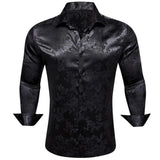 Luxury Silk Shirts for Men's White Floral  Long Sleeve Slim Fit Blouese Casual Tops Formal Streetwear Breathable Barry Wang MartLion 0698 S 