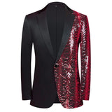 Men's Stylish Wave Striped Patchwork Dress Slim Fit One Button Shiny Suit Jacket Wedding Party Dinner Tuxedo Hombre blazers MartLion Red Patchwork US Size XS 