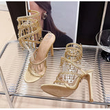 Runway style Bling Crystal Tassels Snake Coiled Women Sandals Stiletto High heels Summer Party Prom Shoes MartLion   