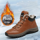Snow Boots Men's Sneakers Winter Super Fiber Leather Waterproof Outdoor Climbing Hiking Shoes Lace-up Plush Keep Warm MartLion   