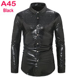 Silver Metallic Sequins Glitter Shirt Men's Disco Party Halloween Chemise Homme Stage Performance Shirt MartLion A45 Black US Size S 