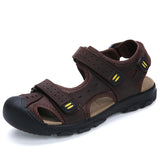 Genuine Leather Beach Sandals Men's Outdoor Casual Shoes Closed Toe Summer Breathable Natural Leather MartLion Dark Brown 38 