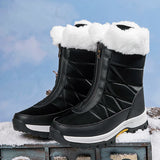 Winter Women's Snow Boots Non-slip Outdoor Waterproof Keep Warm Boots Zipper Cotton MartLion Black 35 