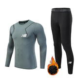 Men's Fitness Thermal Underwear Skin Layer Fleece Compression Gym Sweat Track Field Tights Running suit Sportswear kids MartLion black  grey 26 